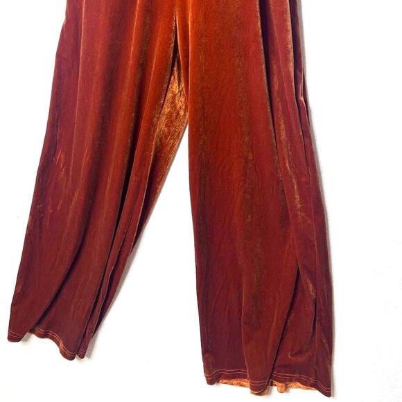 New Y2K Cider Orange Retro Boho Jumpsuit Velvet Wide Leg highwaist stretchy - Picture 6 of 7
